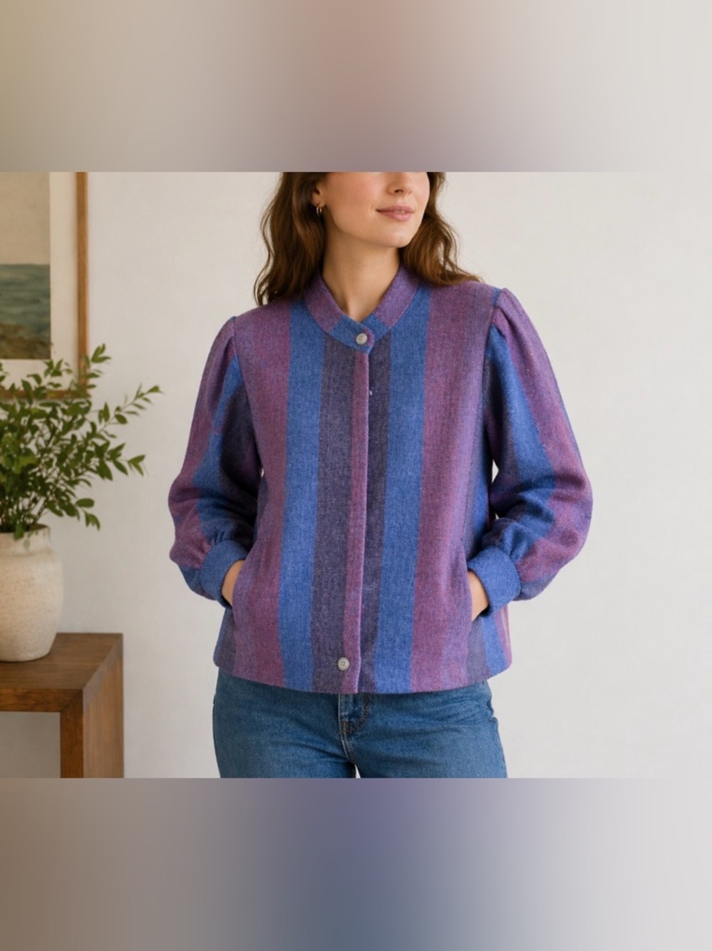 Avoca Mill Collection Vintage Jacket XL Irish 100% Pure Wool Purple